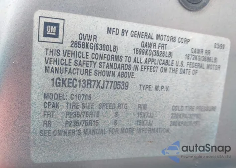 1999 GMC Yukon Sle z USA, uszkodzony, nr VIN 1GKEC13R7XJ770539